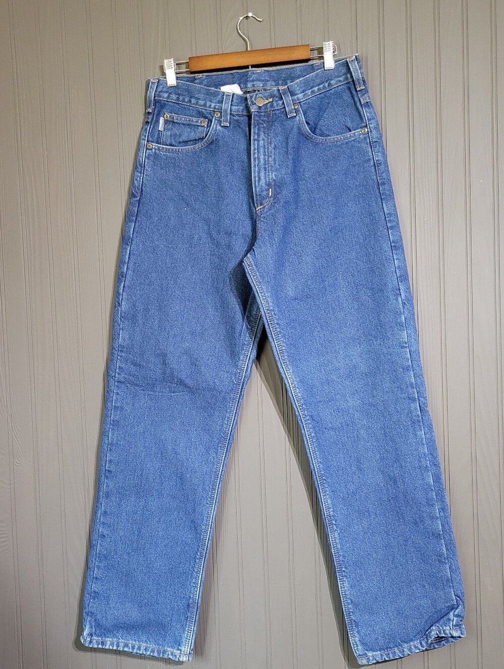 Carhartt Flannel Lined Denim Jeans Straight Leg Medium Wash Blue Men's 32x33